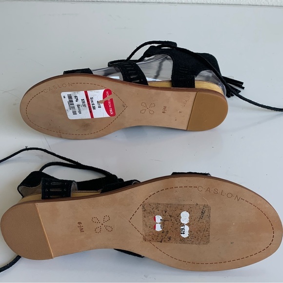 Caslon tassel Sandals, black suede, long laces that‎ cross cross around leg. 6.5 - Picture 9 of 10